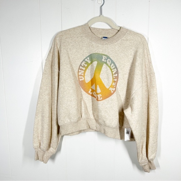 NEW Old Navy Unity Equlity Love Peace Graphic Cropped Long Sleeve Sweatshirt S - Picture 1 of 6